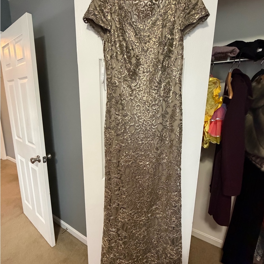 Tadashi Shoji Metallic Lace Maxi Dress
